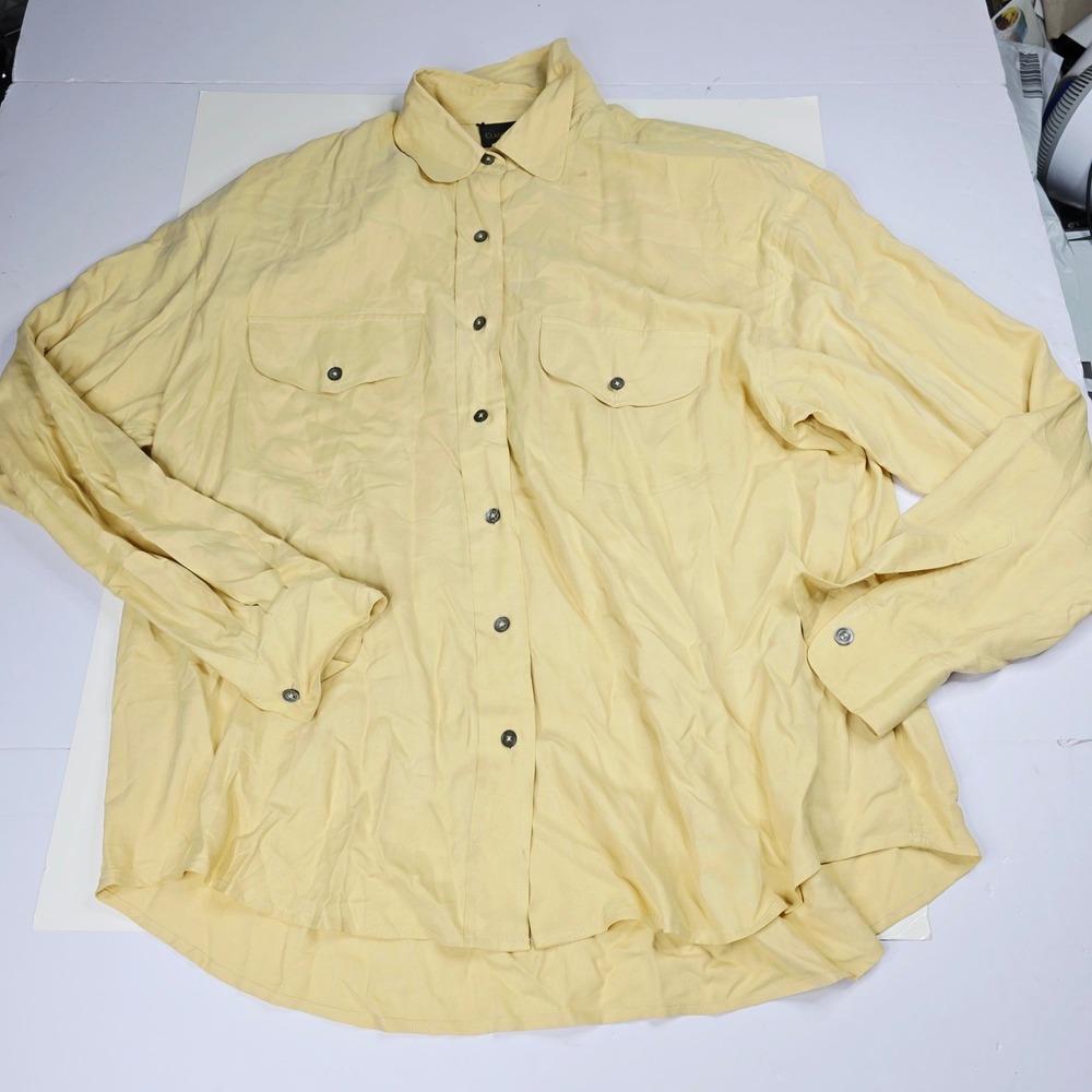 Classiques Entier Womens Yellow Silk‎ Button Down Long Sleeve Shirt XL